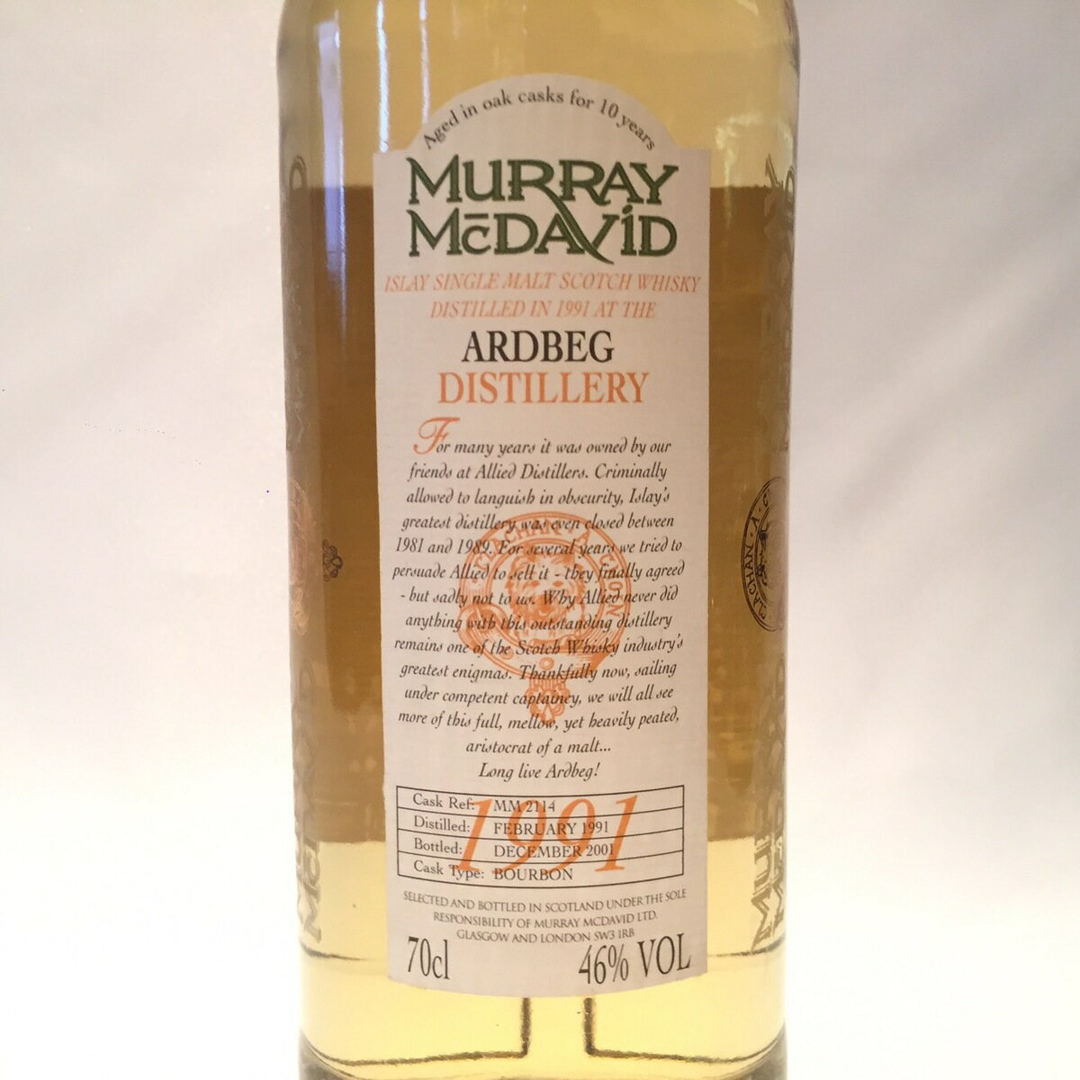 アードベッグ Ardbeg Murray McDavid 1991 - 2001 10 Years old 46% VOL / 70cl Cask MM654 Bourbon Cask matured