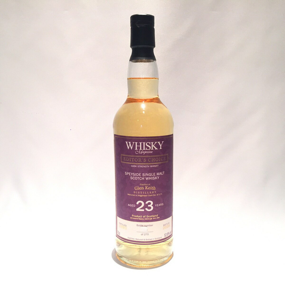 グレン キース　Glen KeithWhisky Magazine Editor’s Choice1993 - 2016Aged 23 Years 52.6%vol / 70clOne of 270Cask Strength