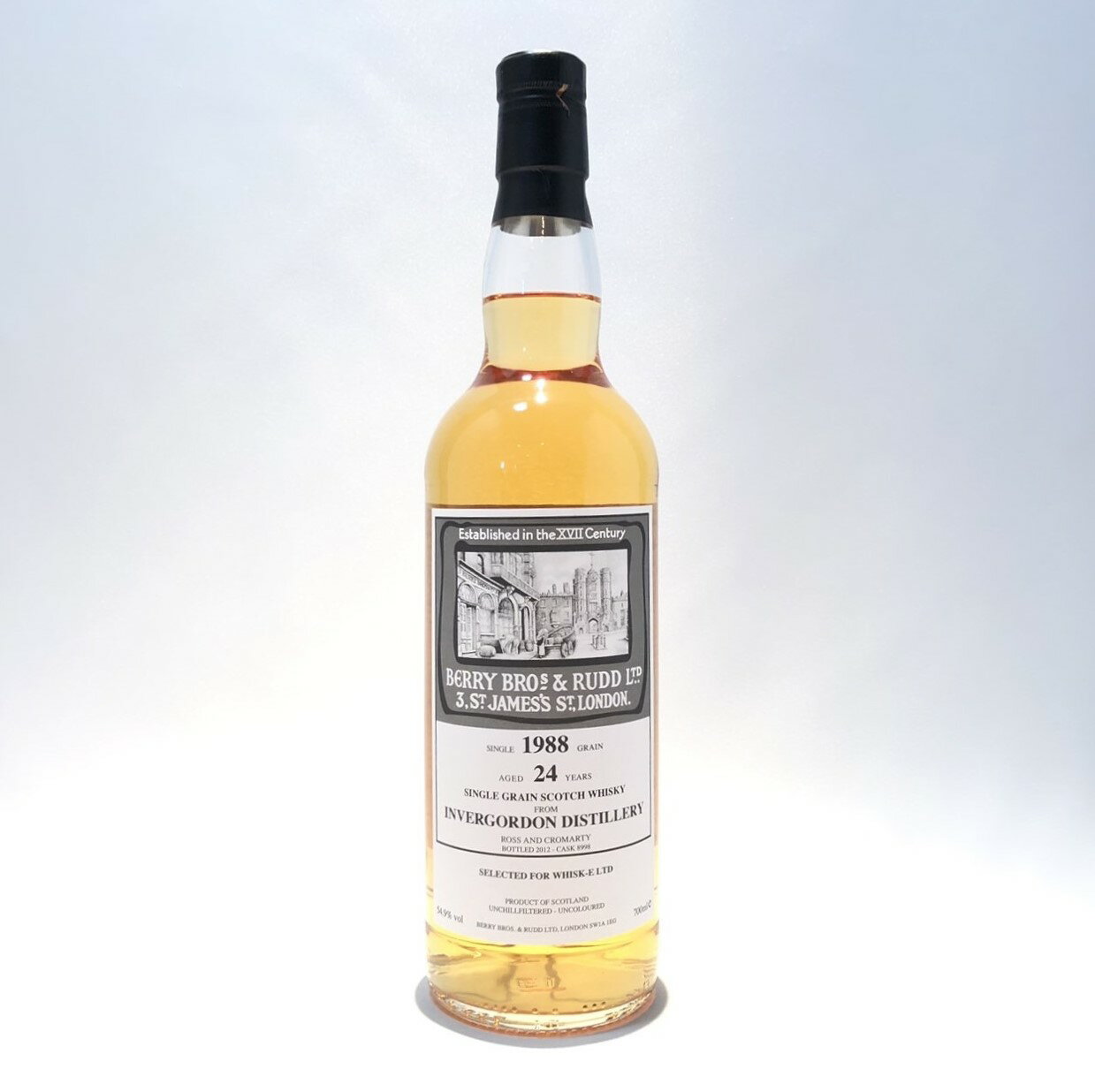 ベリーブロス＆ラッドインバーゴードン24年（1988-2012）樽No 8998BBRINVERGORDONAGED 24 YEARS CASK 899854.9％vol ／ 700ml