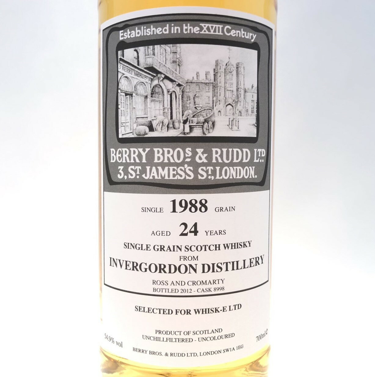 ベリーブロス＆ラッドインバーゴードン24年（1988-2012）樽No 8998BBRINVERGORDONAGED 24 YEARS CASK 899854.9％vol ／ 700ml