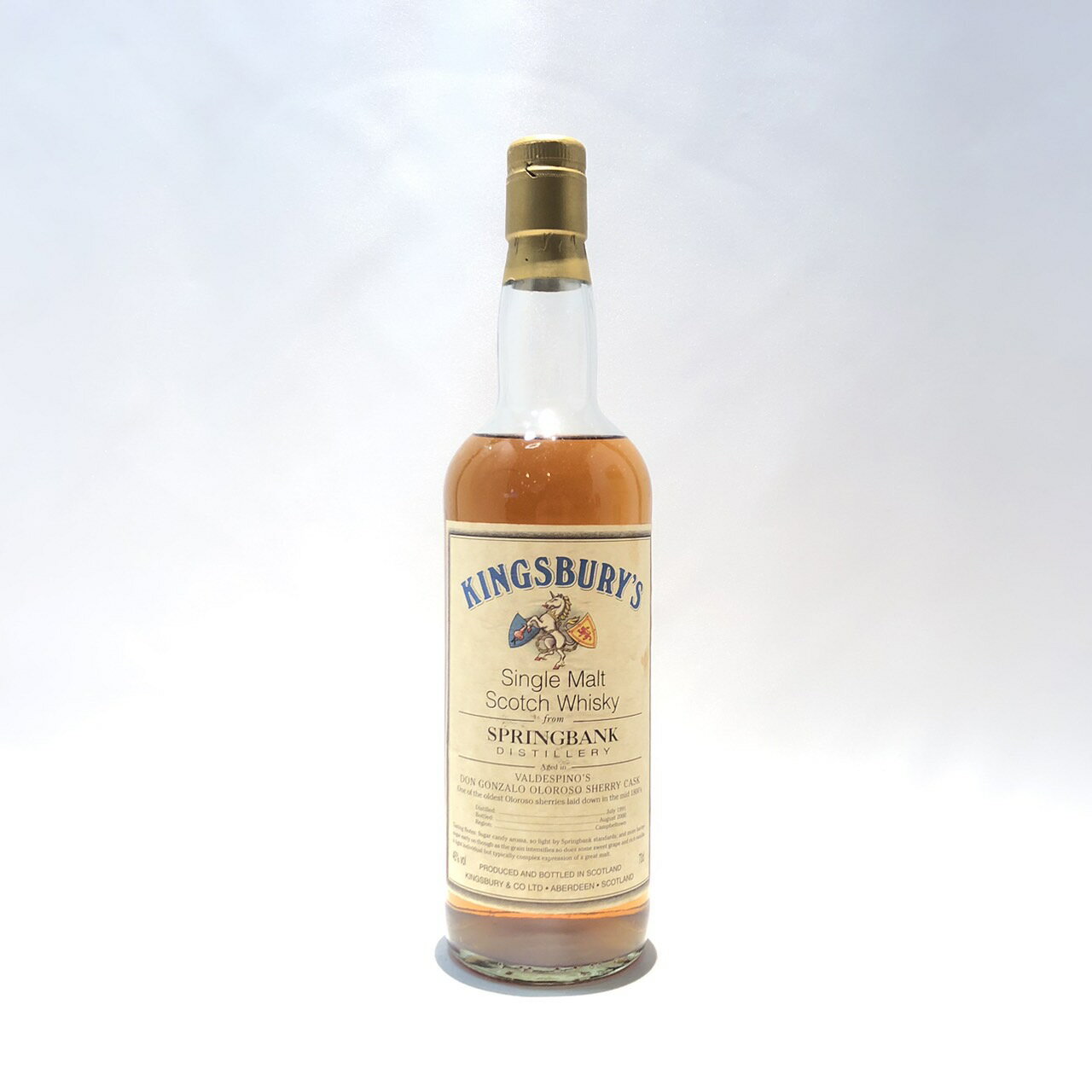 LOXo[XvOoNofsmXhESU[ I\VF[JXN1991 - 2000KINGSBURY'Sfrom SPRINGBANK DISTILLERYVALDESPINO'SDON GONZALO OLOROSO SHERRY CASK46% vol / 70cl