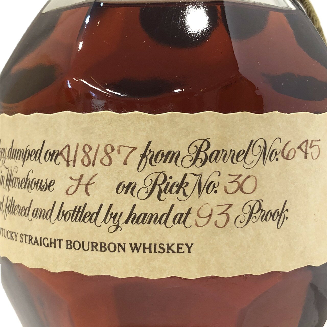 ブラントン 1987樽ナンバー 645ボトルナンバー 71Blanton's 1987Barrel No. 645Bottle No. 7146 1/2 ALC/VOL. / 93 PROOF750ml