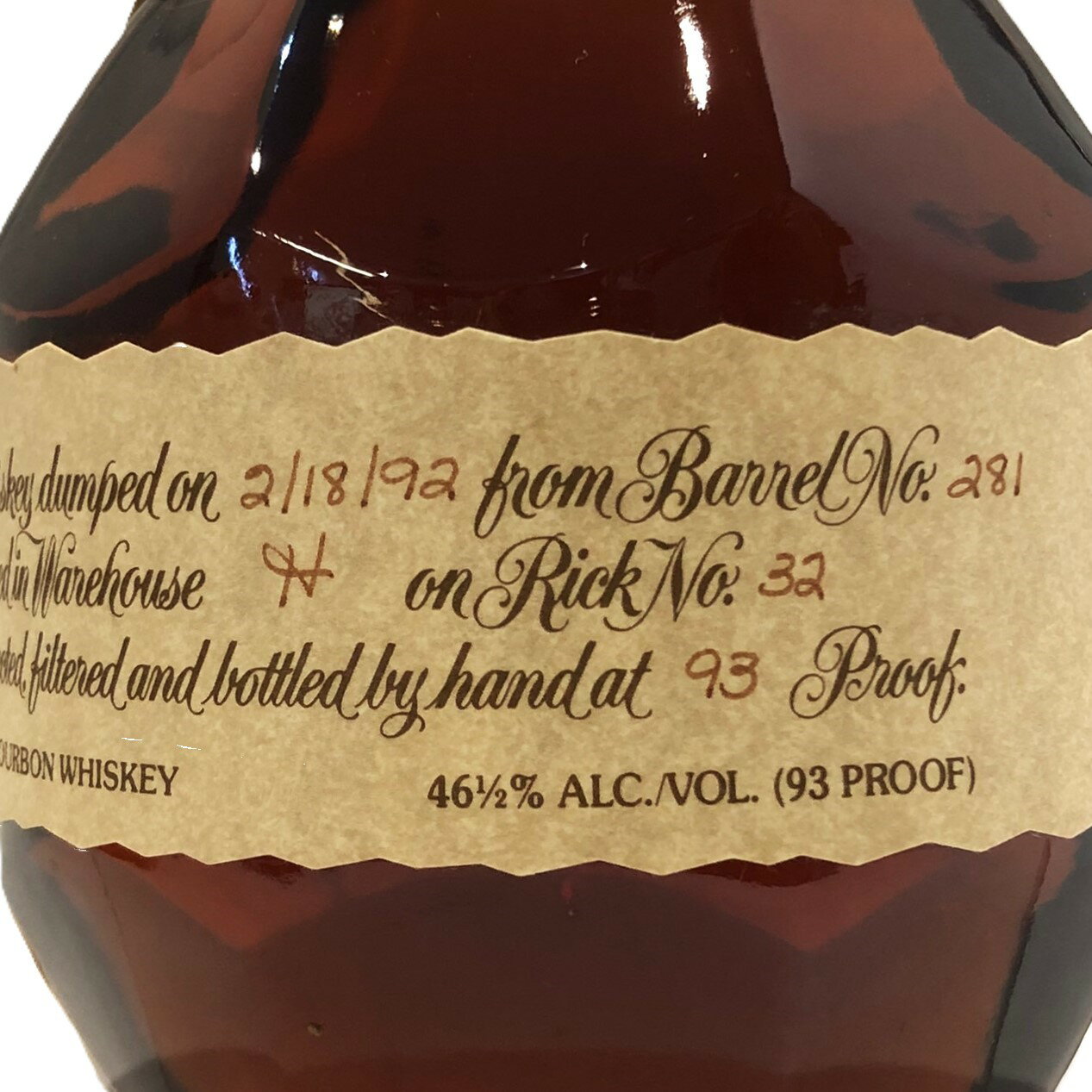 ブラントン 1992樽ナンバー 281ボトルナンバー 50Blanton's 1992Barrel No. 281Bottle No. 5046 1/2 ALC/VOL. / 93 PROOF750ml