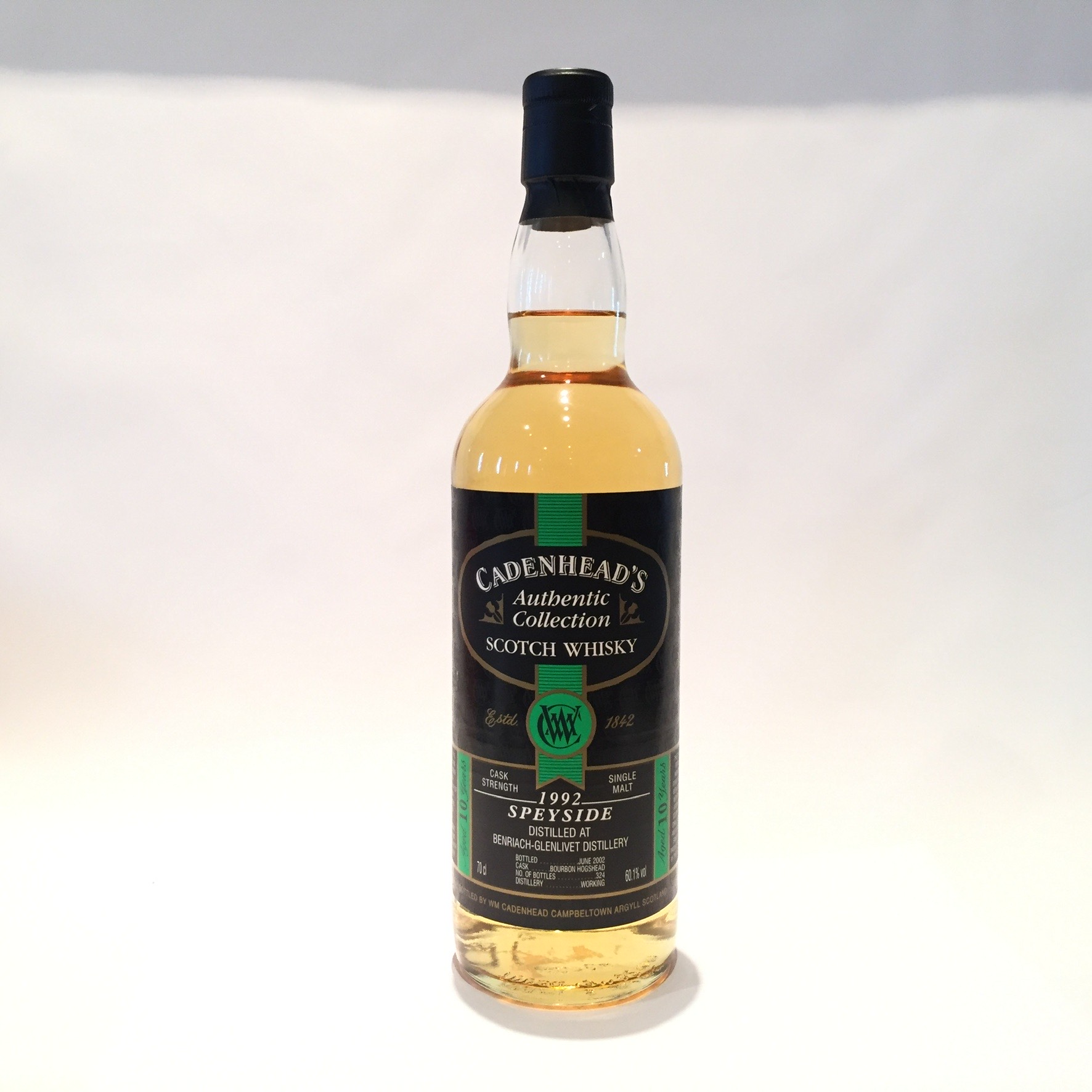 BenriachベンリアックWm. CadenheadAuthentic Collection1992b.June 200210 Years oldBourbon Hogshead maturedSingle Malt Scotch WhiskyOne of 32460.1% vol70 cl