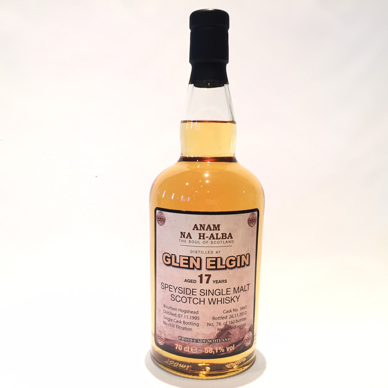 グレンエルギンGlen ElginThe Soul of ScotlandAnam Na H-Alba1995 - 201217 Years old58.1% / 700mlBourbon Hogshead maturedCask 1663 / One of 160