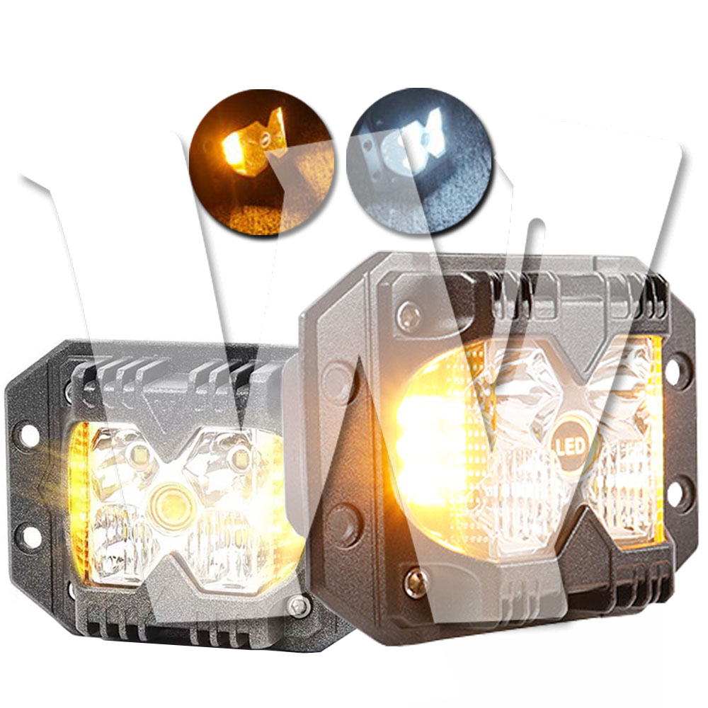 Rakuten - 40W 三面発光 ストロボ LED フォグランプ 埋込式 ワークライト 作業灯 ホワイト/イエロー ドライビングライト トラック UTV ATV 4x4 トレーラー ピックアップ 車 SUV ボート オフロード ランクル 除雪車 トラクター 農業機械 建設機械 道路 漁船など.. 12V/24V兼用 2個