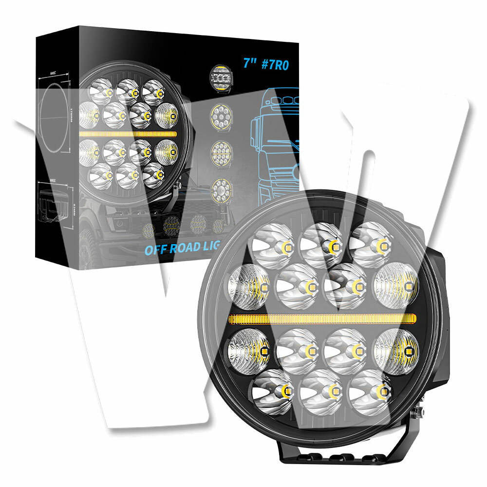 Rakuten - 【黒武士シリーズ】 7インチ LED ワークライト 60W 16000LM高輝度 スポット/フラッド DRLデイライト 作業灯 多モード ホワイト/アンバー 12V/24V 防水 ジープ トラック ランクル オフロード 除雪 汎用照明