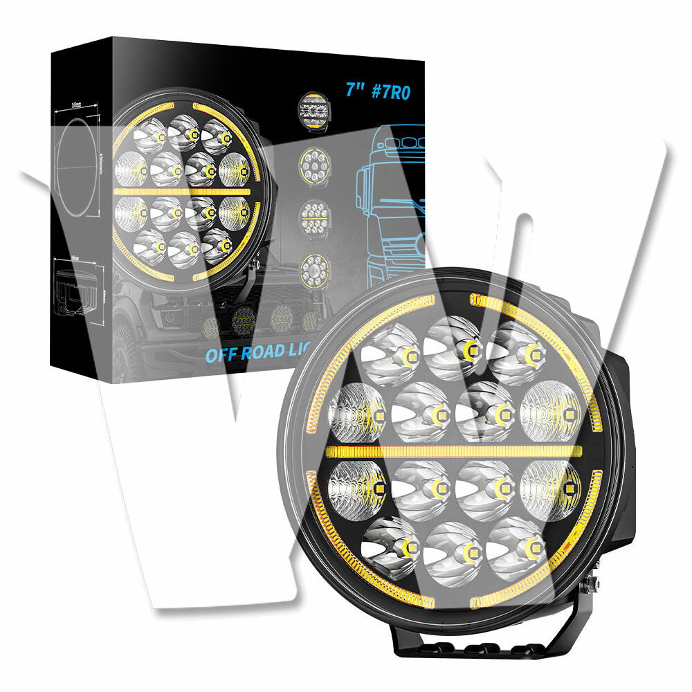 樂天商城 - 【黒武士シリーズ】 7インチ LED ワークライト 60W 作業灯 16000LM高輝度 スポット/フラッド DRLデイライト 多モード ホワイト/アンバー 12V/24V 防水 ジープ トラック ランクル オフロード 除雪 汎用照明