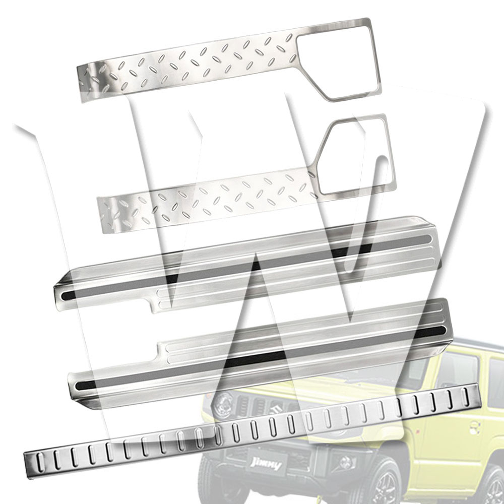【ジムニー専用 3ドア】 JB64/JB74 3ドア 2018年-以降 ドアシルガード&ステップ リアトリムカバー ドアキック防止パネルカバー 側保護ガード テールゲート内側ガード 【シルバー】 フルキット 滑り止め加工 ステンレス 内装保護 カスタム インテリア アクセサリー パーツ
