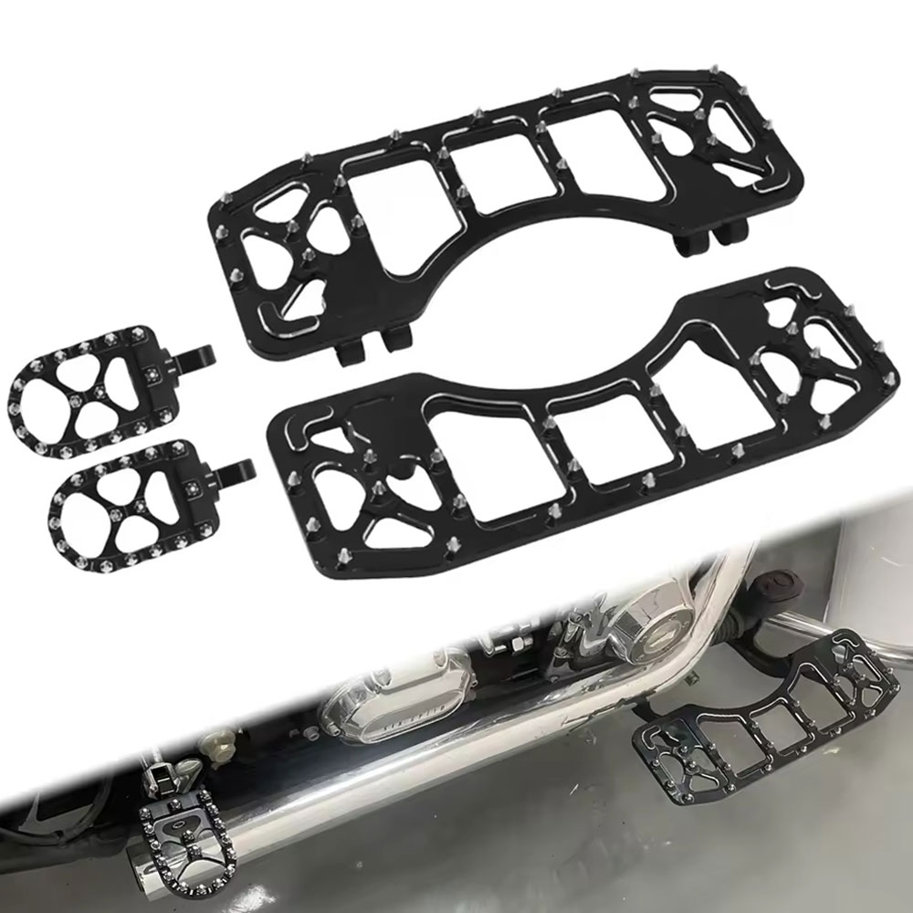 Rakuten - 【ハーレー用】 フロント/リア フロアボード フットペグ セット ライダー用/同乗者用 ブラック CNCアルミ 滑り止め シャークテース ツーリング ソフテイル FLD FLHR 対応 ワイドプラットフォーム