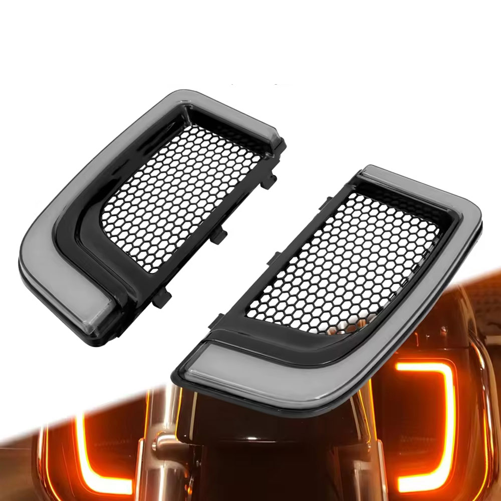 Rakuten - 【ハーレー ツーリング用】 LEDフェアリンググリル ウインカー付き ブラック/クローム 13-20年式 RoadKing ElectraGlide 対応