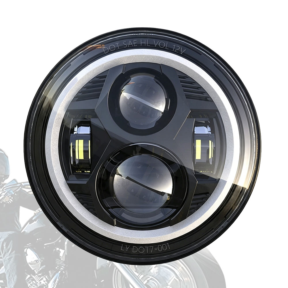Rakuten - 【ハーレー/ホンダCB対応】7インチ LEDヘッドライト 大灯ユニット 前照灯 丸型 白/黄対応 H4 Hi/Lo ロービーム/ハイビーム プラグ＆プレイ 高輝度 車検対応 ハーレーダビッドソン Touring Dyna Softail カスタムパーツ 送料無料