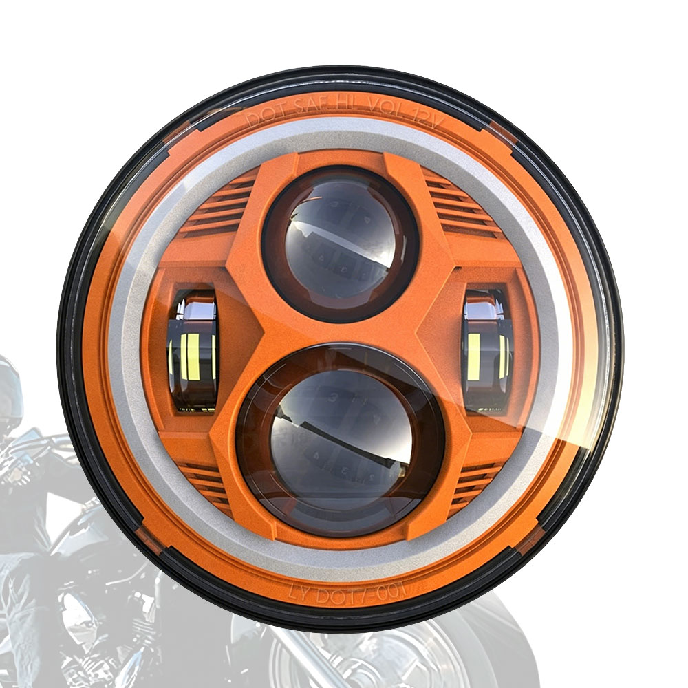 Rakuten - 【ハーレー/ホンダCB対応】7インチ LEDヘッドライト 大灯ユニット 前照灯 丸型 白/黄対応 H4 Hi/Lo ロービーム/ハイビーム プラグ＆プレイ 高輝度 車検対応 ハーレーダビッドソン Touring Dyna Softail カスタムパーツ 送料無料