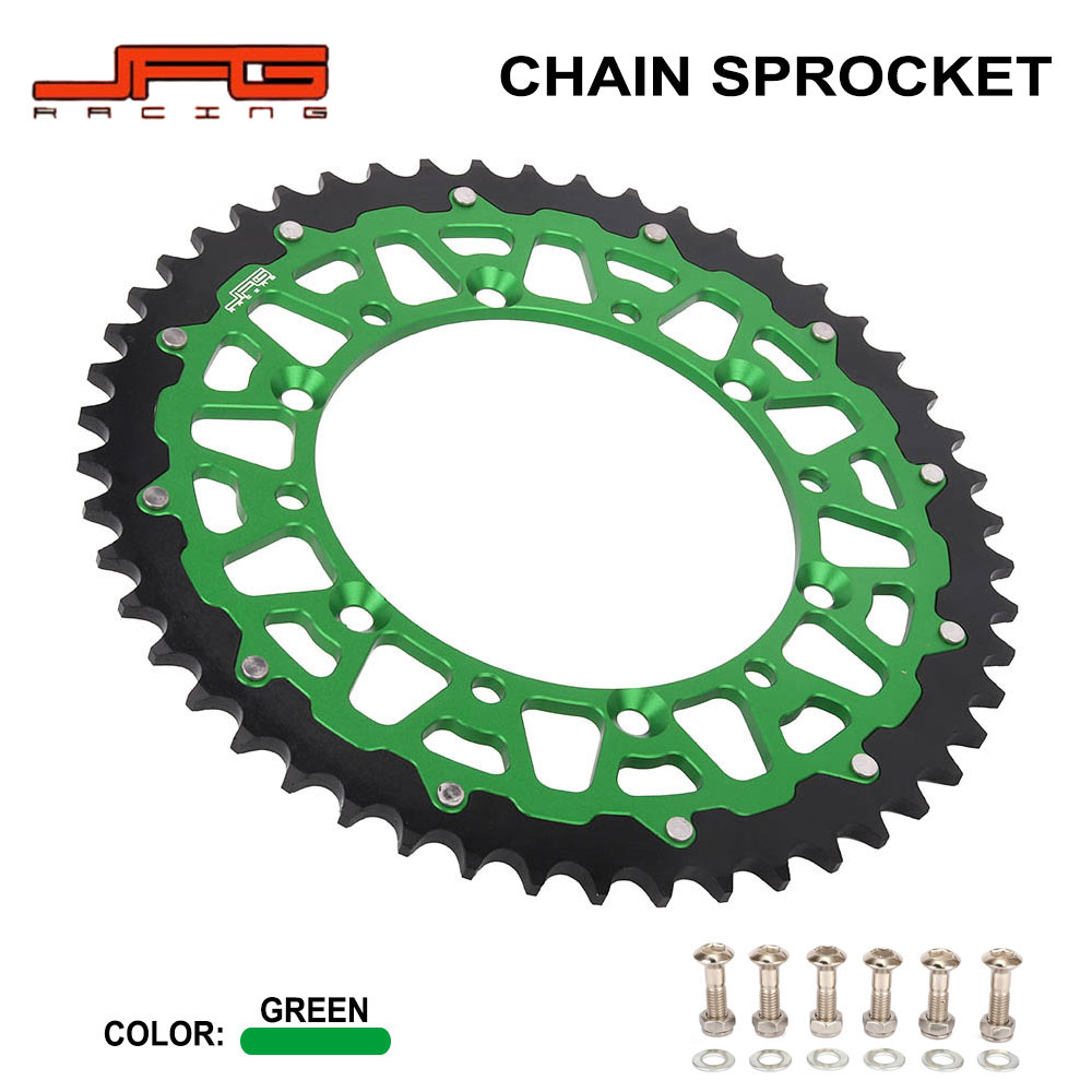【グリーンカスタム】Kawasaki/Suzuki用 52T リアスプロケット KX250F/KX450F/KLX/KDX 鋼包アルミ CNC 800g