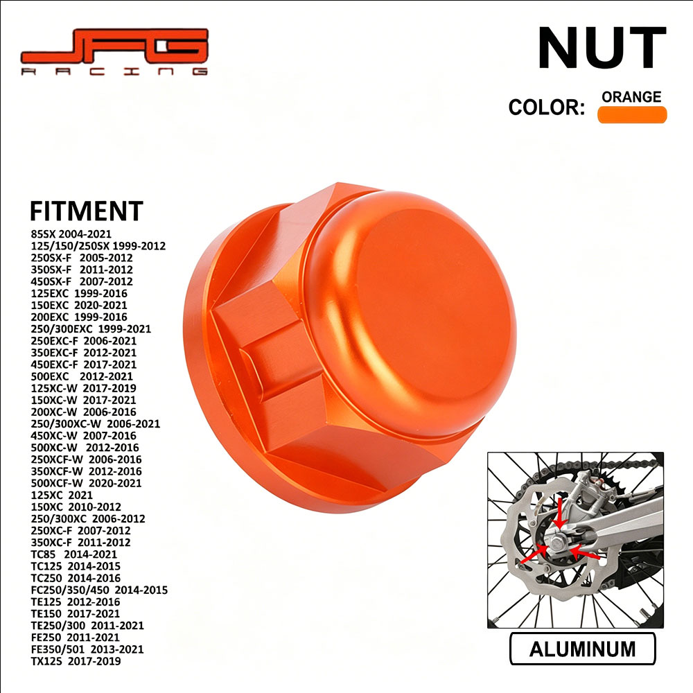 Rakuten - 【KTM専用】リアアクスルナット 後輪軸ナット CNCアルミ製 適合：250SX-F 2005-2012 / 85-450 SX/EXC/XC 他多数 オレンジ 軽量20g