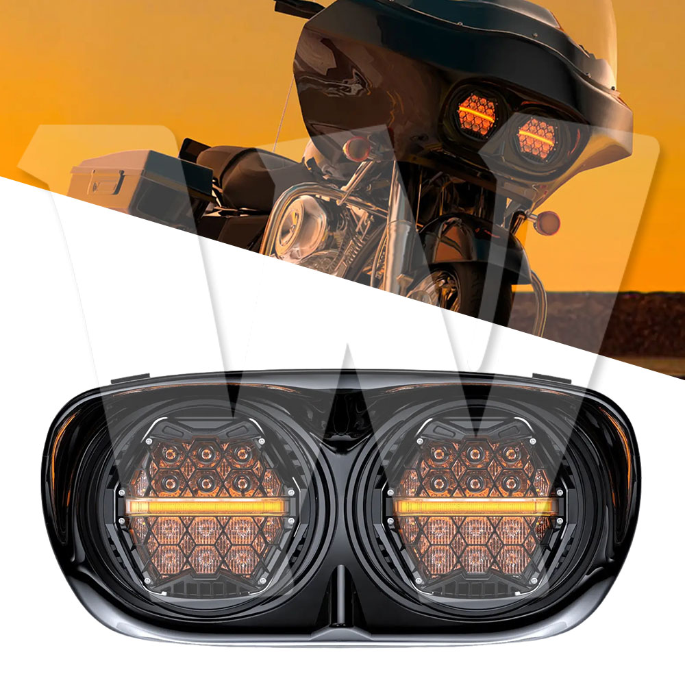 Rakuten - 【DOT/E-MARK認証】 LEDヘッドライト ハーレーロードグライド用 FLTR/FLTRI/EFI 1998-2013 対応 120W ハイビーム/ロービーム/DRL 6000-6500K ホワイト アンバー 純正交換