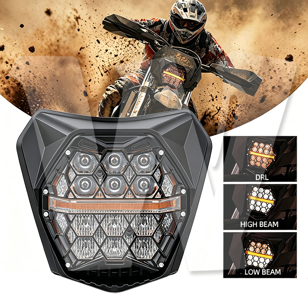 Rakuten - 【DOT/E-MARK認証】 LEDヘッドライト KTM EXC/XCW/SXF/SX 2017-2023 対応 60W 4800LM DRL/ハイビーム/ロービーム ホワイト アンバー 純正交換 50000時間寿命 オフロードカスタム