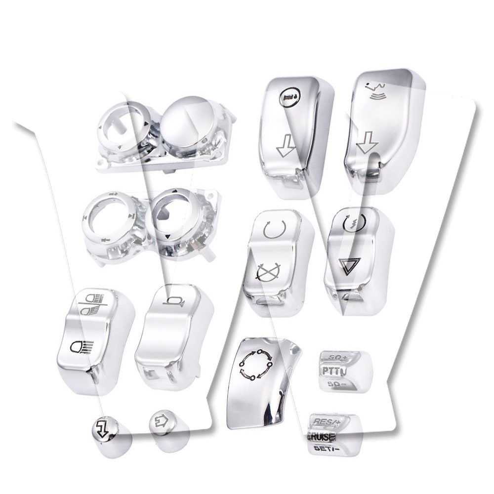 ハーレー ダビッドソン ツーリング エレクトラ ストリートグライド FLHT FLHX FLHR FLトライク 2014-2023年式モデル ハンド コントロール スイッチ ハウジングキャップ クローム シルバー 13個 ABS パーツ カスタム オートバイ アクセサリー