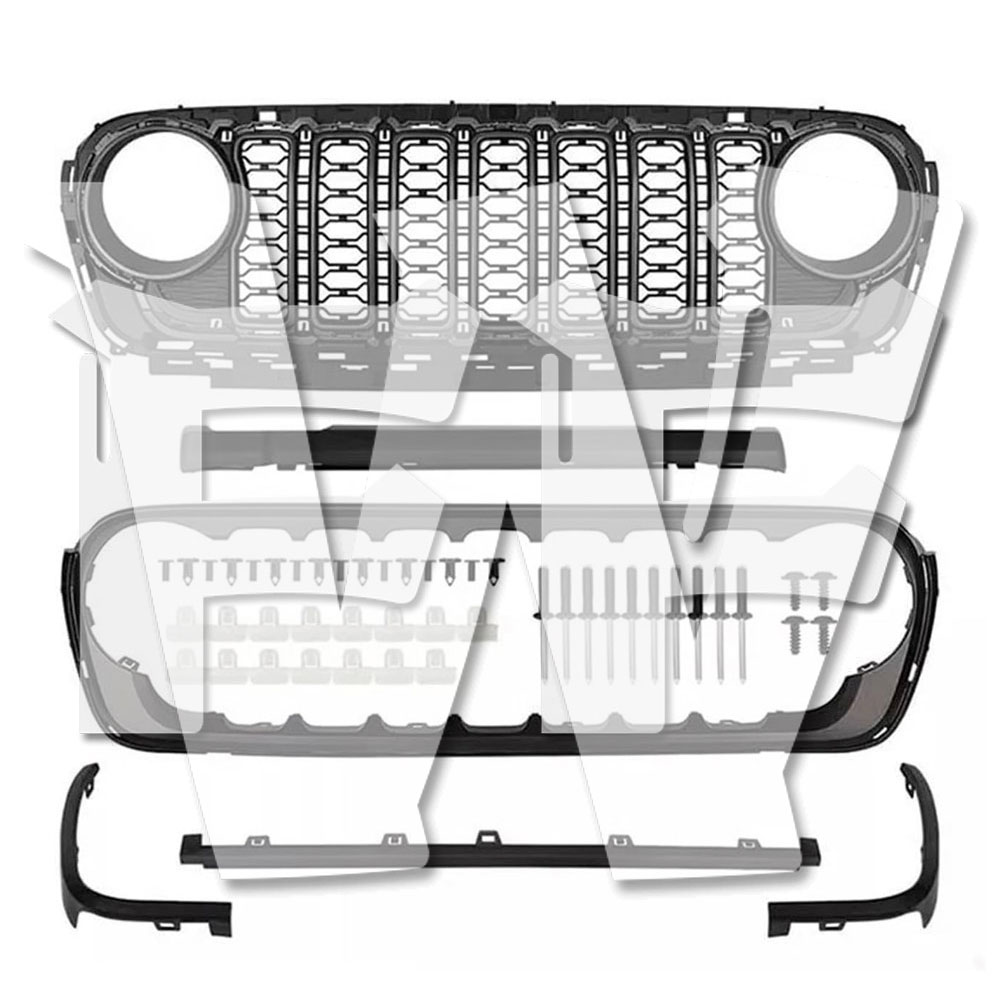 Rakuten - ジープ ラングラー JL 2018-2024年式 フロント グリル グリッド グリル バンパー メッシュグリル マスクカバー ABS製 マットブラック 未塗装 車体保護 カスタム パーツ アクセサリー