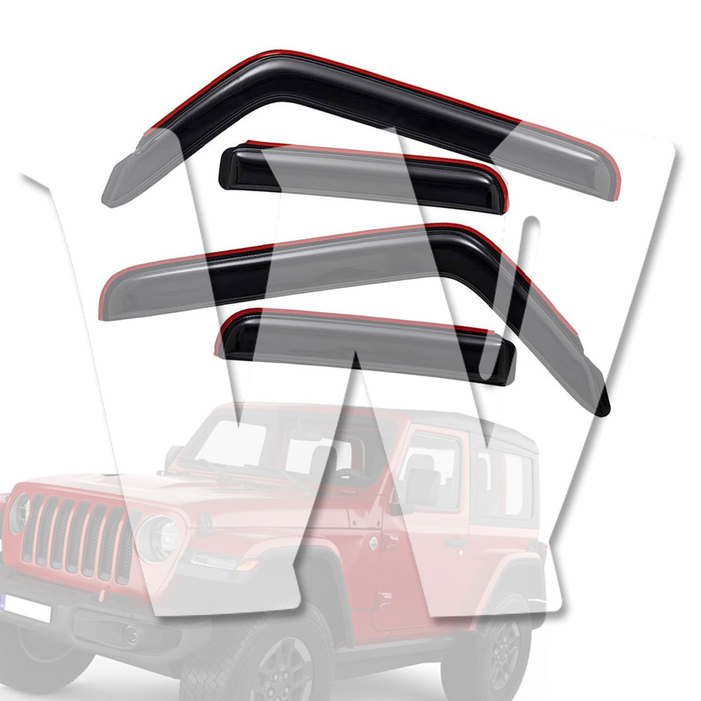 Rakuten - ジープ ラングラー JL JT 4ドア 2018-2024年式 ジープ グラディエーター クルーキャブピックアップ 4ドア 2020-2024年式 インチャンネル サイド ウィンドウ ディフレクター バイザー レインガード ダークスモーク 左右セット 車体保護 カスタム パーツ アクセサリー