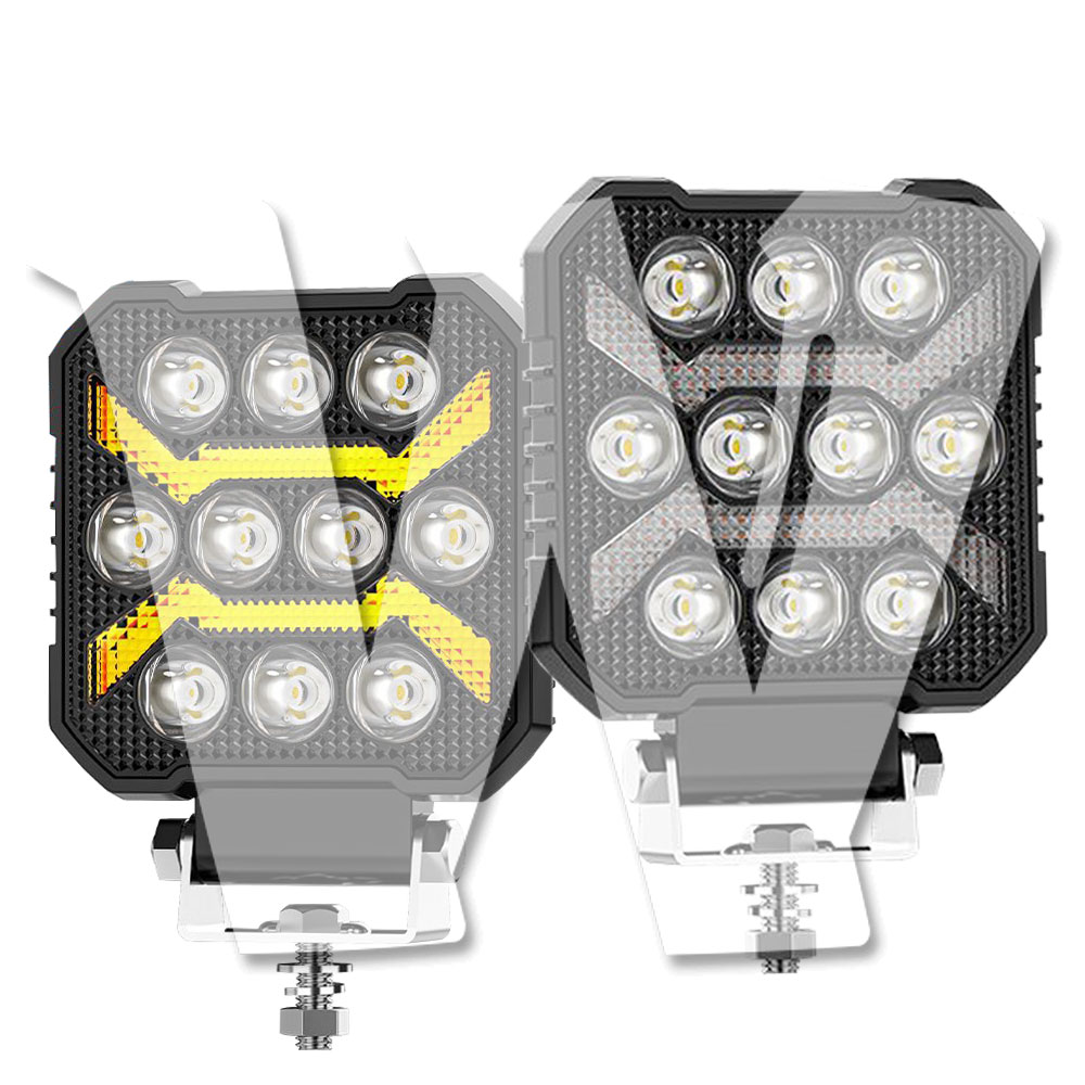 Rakuten - 【黒武士シリーズ 2個セット】 4インチ LED ワークライト 30W 8600LM高輝度 スポット/フラッド/ストロボ DRLデイライト 作業灯 多モード ホワイト/アンバー 12V/24V 防水 ジープ トラック ランクル オフロード 除雪 汎用照明