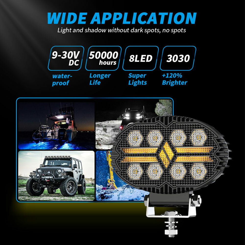 【黒武士シリーズ 2個セット】 LED 作業灯 5.5インチ ワークライト 32W 多モード 高輝度 12800LM ホワイト/イエロー/同時点灯/ストロボ 12V/24V兼用 デイライト(DRL) 前照灯 投光器 ジープ ジムニー オフロード SUV トラック 大型車 汎用