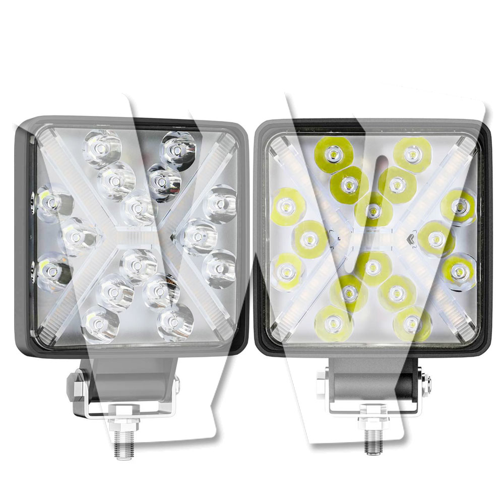 Rakuten - 4インチ 作業灯 LED ワークライト 48W 3モードライト ホワイト/イエロー/白黄同時 ストロボ機能付け デイライト DRL 4800LM 2個 12V/24V兼用 前照灯 投光器 防水 防塵 防震 ジープ ジムニー オフロード SUV 大型車 トラック 汎用 多用途