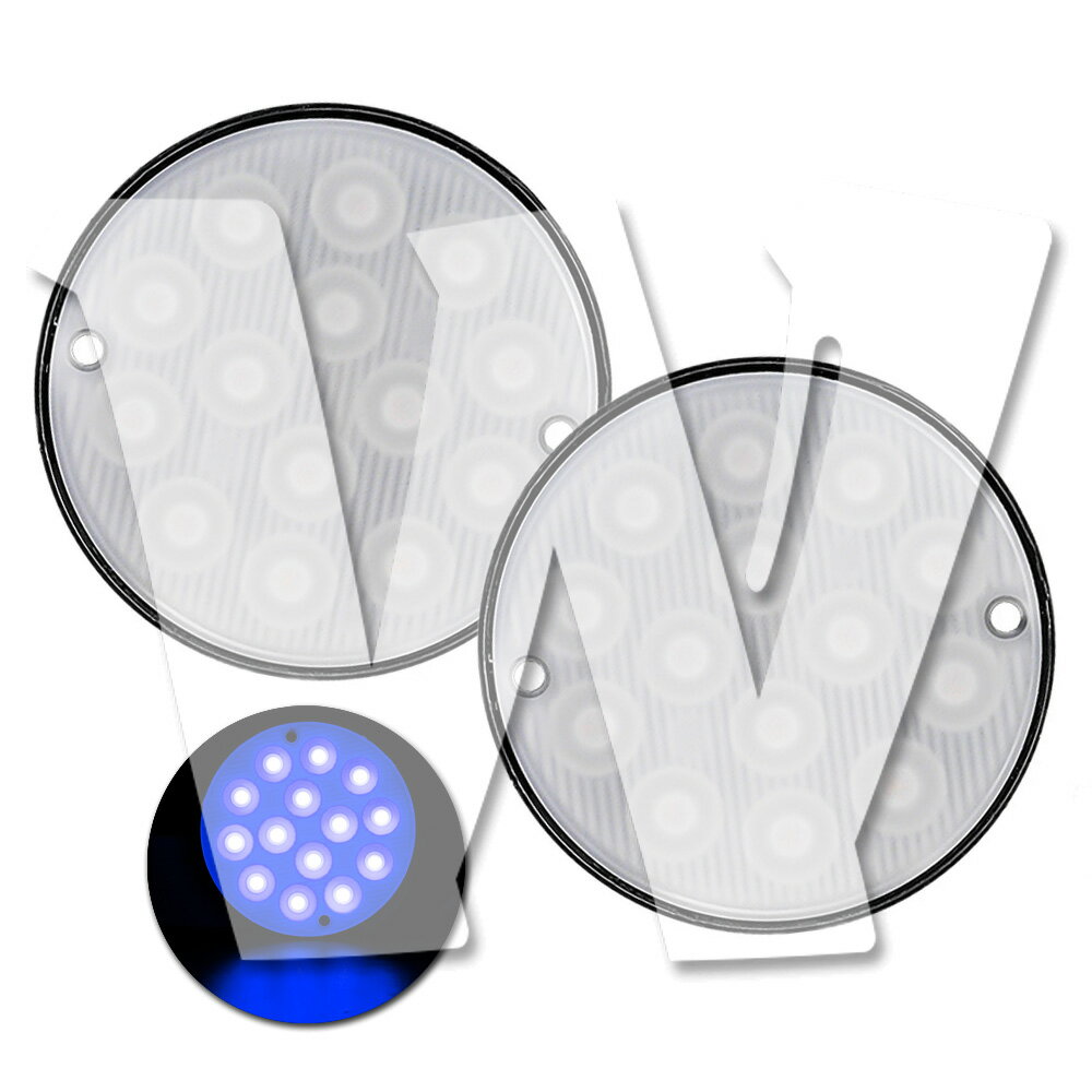 Rakuten - 発光カラー：ブルー 14連 2モードタイプ 丸型 超薄型 LED ライト ハザード ストロボ/フラッシュ/警告灯 柔らかい光 パトロール ライトバー 緊急点滅ライト SUV トラック トレーラー ランクル 除雪車 トラクター 農業機械 建設機械 2個 12V/24V兼用 汎用