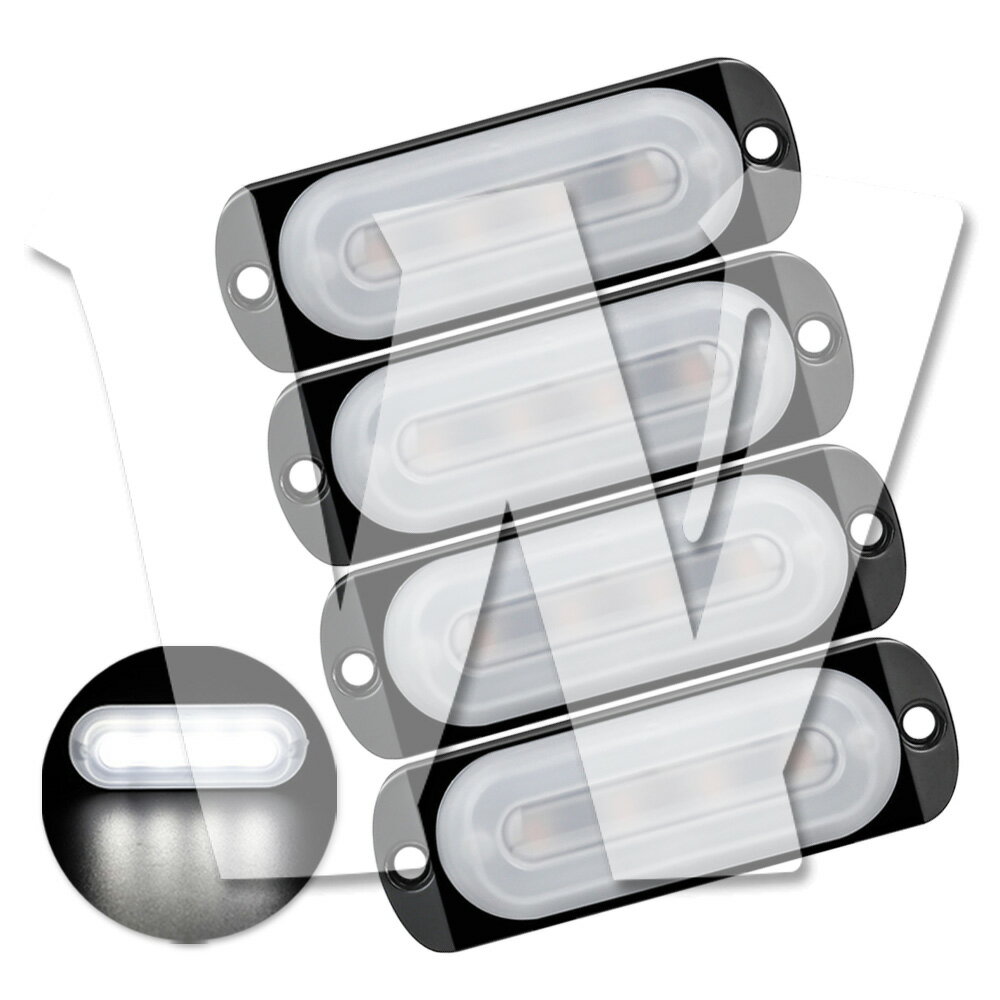 Rakuten - 発光カラー：ホワイト 4連 4個 片側適用 多モードタイプ 超薄型 LED ライト ハザード ストロボ/フラッシュ/警告灯 柔光 パトロール ライトバー 緊急点滅灯 SUV トラック トレーラー ランクル 除雪車 トラクター 農業機械 建設機械 漁業用 交通整理 工事現場 12V/24V 汎用