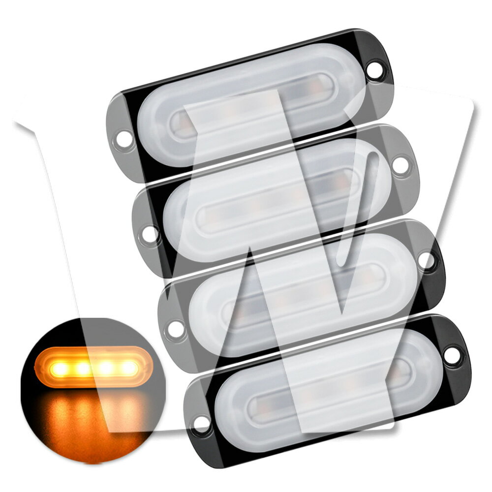 Rakuten - 発光カラー：イエロー 4連 4個 片側適用 多モード 超薄型 LED ライト ハザード ストロボ/フラッシュ/警告灯 柔光 パトロール ライトバー 緊急点滅灯 SUV トラック トレーラー ランクル 除雪車 トラクター 農業機械 建設機械 漁業用 交通整理 工事現場 12V/24V 汎用