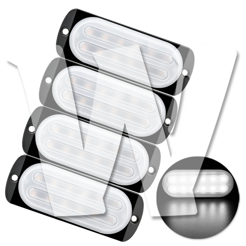 Rakuten - 発光カラー：ホワイト 12連 4個 片側適用 多モードタイプ 超薄型 LED ライト ハザード ストロボ/フラッシュ/警告灯 柔光 パトロール ライトバー 緊急点滅灯 SUV トラック トレーラー ランクル 除雪車 トラクター 農業機械 建設機械 漁業用 交通整理 工事現場 12V/24V 汎用