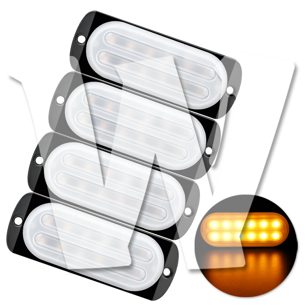 Rakuten - 発光カラー：イエロー 12連 4個 片側適用 多モードタイプ 超薄型 LED ライト ハザード ストロボ/フラッシュ/警告灯 柔光 パトロール ライトバー 緊急点滅灯 SUV トラック トレーラー ランクル 除雪車 トラクター 農業機械 建設機械 漁業用 交通整理 工事現場 12V/24V 汎用