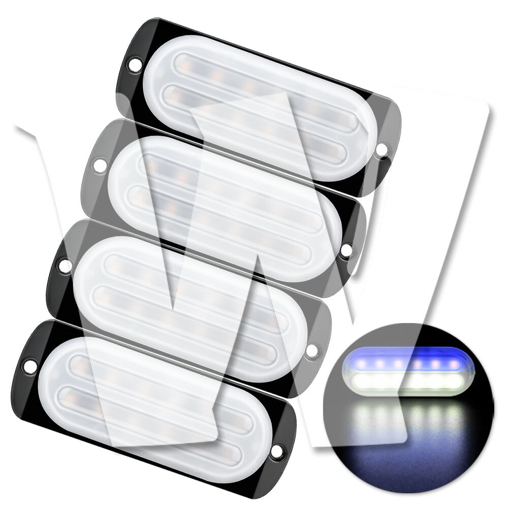 Rakuten - 発光カラー：ブルー/ホワイト 12連 4個 片側適用 多モード 超薄型 LED ライト ハザード ストロボ/フラッシュ/警告灯 柔光 パトロール ライトバー 緊急点滅灯 SUV トラック トレーラー ランクル 除雪車 トラクター 農業機械 建設機械 漁業用 交通整理 工事現場 12V/24V 汎用