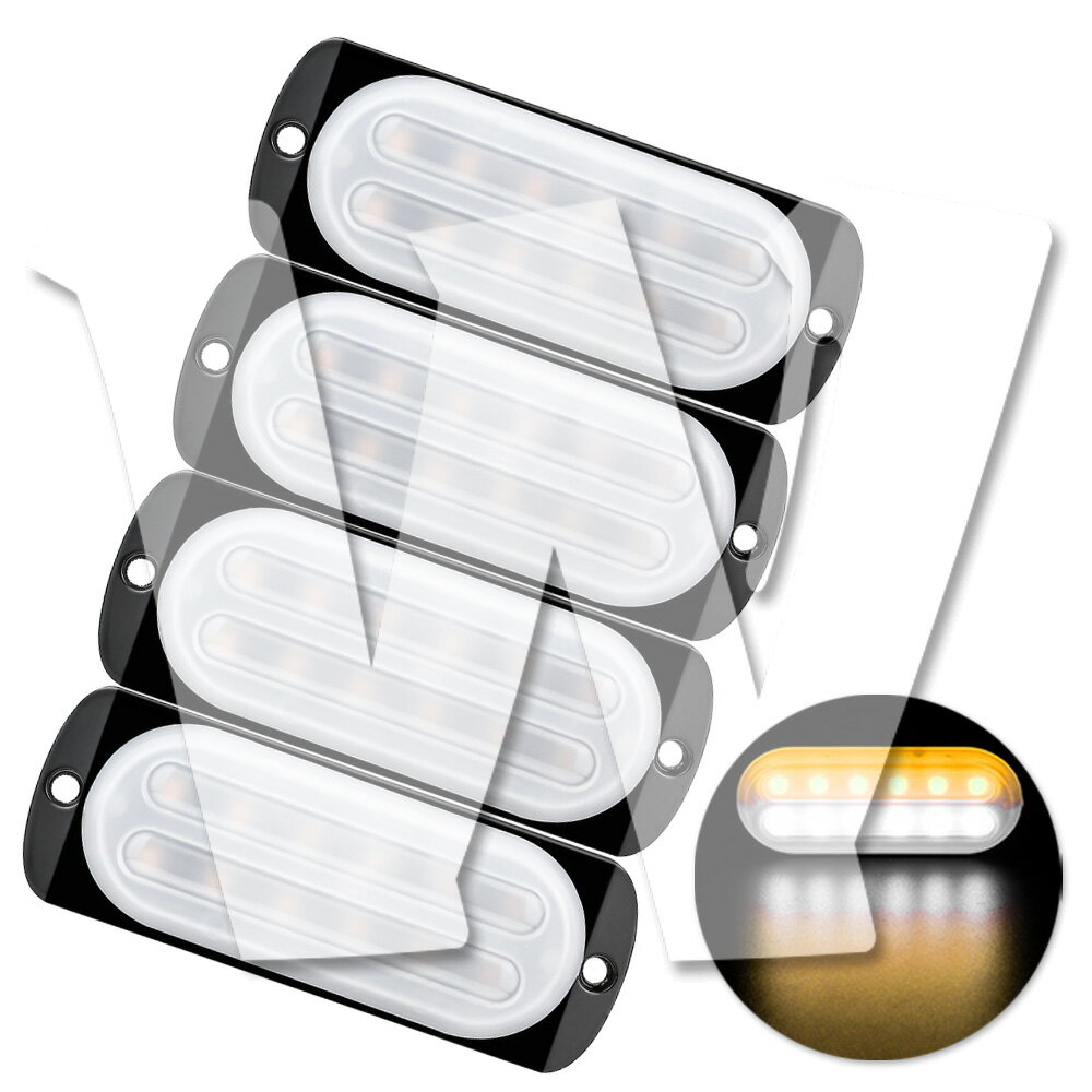 Rakuten - 発光カラー：イエロー/ホワイト 12連 4個 片側適用 多モード 超薄型 LED ライト ハザード ストロボ/フラッシュ/警告灯 柔光 パトロール ライトバー 緊急点滅灯 SUV トラック トレーラー ランクル 除雪車 トラクター 農業機械 建設機械 漁業用 交通整理 工事現場 12V/24V 汎用