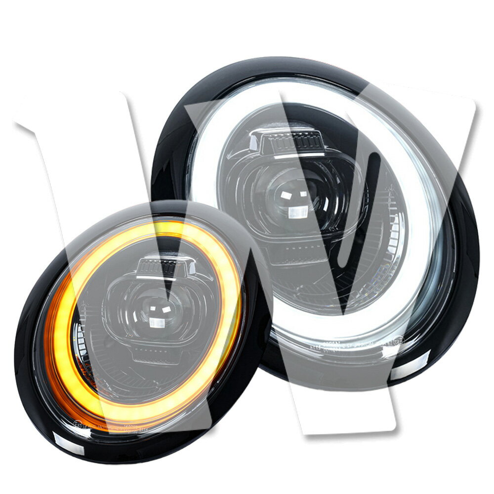【Eマーク認証/日本仕様】 R50 R52 R53 2001-2007 BMW ミニクーパー用 LEDヘッドライト 流れるウインカー 透明レンズ付き アセンブリ ブラック枠 左右セット