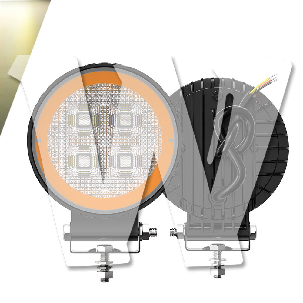 Rakuten - 聖騎士シリーズ イカリングカラー：イエロー 4インチ 作業灯 LED ワークライト 4モードライト ホワイト ストロボ機能 デイライト DRL 3000LM 2個 12V/24V兼用 前照灯 投光器 防水 防塵 防震 ジープ ジムニー オフロード SUV 大型車 トラック 汎用 多用途 丸型