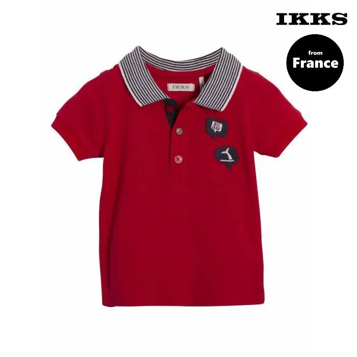 IKKS（キッズ） IKKS（イックス）は、フランス生まれの日本未上陸ブランド。 パリの専売ブティックから百貨店など、世界40 か国に2,000 を超える販売店を展開しています。 何度洗っても型崩れしにくく丈夫で、高品質。ロックで遊び心あるデザインながらどこか上品なこのブランドは クールで都会的な子供服をお探しの方におすすめです。当店直輸入。 フランス 取扱百貨店 フランス パリ専売店 商品紹介 日本未上陸! from フランスIKKS コットンピケポロシャツ（キッズ） コットン100%、色合い鮮やかなピケ素材を使用したレギュラーフィットポロシャツ。スタンダードなシルエットで着用シーンは正式な場からデイリーウェア、もちろんスポーツシーンでも活躍するアイテム 商品情報 ●商品番号: XH11031 ●カラー: 朱赤(36) ●サイズ: 90cm 100cm ●仕様　: コットンピケ、半袖、前面にボタン留め、背面にネイビーと白のストライプのポロカラー、背面にパッチ、「IKKS」の記名 ●素材　: 綿100％　 ●サイズ(cm) 仏表記 日目安 身幅 着丈 肩幅 袖丈 12M 75 56 33.2 22 26.5 18M 80 56 35.7 22.8 29 2A 90 59.2 39 24.5 31.5 3A 100 64 40.8 26.3 35.2 ※仏表記：フランスサイズ。タグに記載のあるサイズ名です。 ※表示寸法は目安となっております。実際の商品の寸法とは若干差がある場合がございます。ご了承くださいませ。 ご注意こちらは【店頭販売商品】です。 店頭在庫より販売しますため、楽天在庫の反映にタイムラグが生じ、ご注文の商品が完売の場合がございます。何卒ご容赦ください。 ご注意キャンセル、返品、交換お客様都合(イメージが違う、サイズを間違えた等)のお取消や返品はお受けできません。 ご購入の前に十分に商品の内容をご確認ください。 ※商品のお色や質感など実物となるべく近く見えるよう撮影しておりますが、お客様ご使用のモニターやブラウザなどの環境により 実物と異なる場合がございます。あらかじめご了承ください。