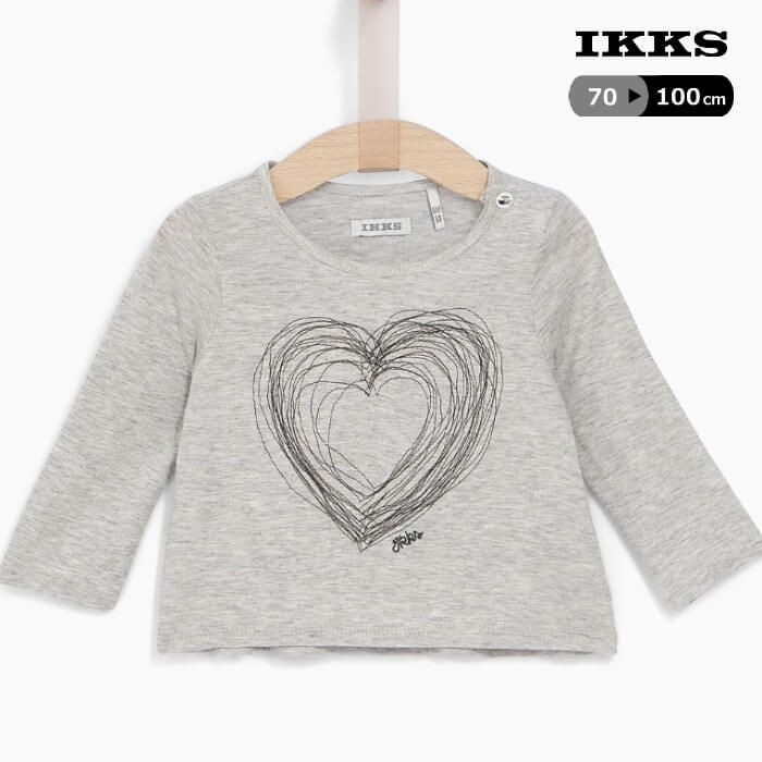 ★30%OFF★IKKS ガールズ ハート刺繍長袖Tシャツ ベビー XM10000（グレー） Tシャツ 長袖 ロンT 女の子 子供服 80 90cm【本店】