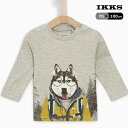【ロンT】イックス ベビー 長袖Tシャツ #XM10061 ハスキー犬プリント長袖Tシャツ 男の子 長袖 おしゃれ きれいめ ブランド かっこいい キッズ 保育園 子供服 正規品 セール 70 80cm