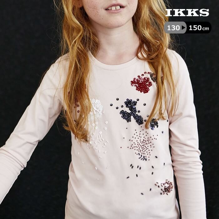 ★30%OFF★IKKS ガールズ パール刺しゅう長袖Tシャツ キッズ XM10092（ピンク） ロンT Tシャツ 長袖 女の子 子供服 130 150 cm【本店】