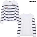 【50%OFF】子供服 Tシャツ 長袖 ロンT キッズ 女の子 140 160cm おしゃれ ブランド かっこいい 小学生 ジュニア 上品 子供用IKKS(イックス) 透かしボーダー柄 長袖Tシャツ(白×青)