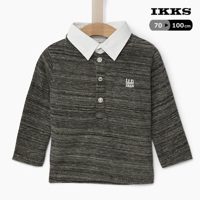 ★30%OFF★IKKS ボーイズ 白襟トップス キッズ XM11011（グレー） シャツ 長袖 男の子 子供服 80 90 100 cm【本店】