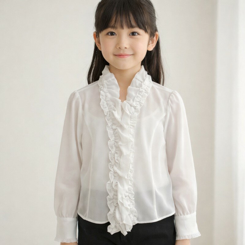 Rakuten - 【40%OFF】 キッズ フォーマル シャツ 長袖 【 Barbie / バービー 】 子供服 女の子 白 卒園式 入学式 発表会 結婚式 七五三 フリル長袖ブラウス 130cm