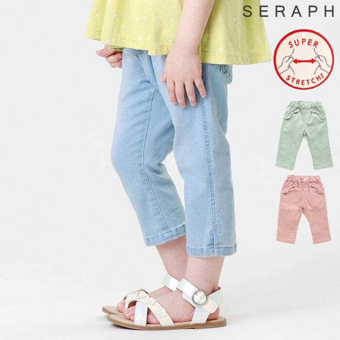 カテゴリ カテゴリトップ > アイテム > ボトムス > パンツ カテゴリトップ > ブランド > F.O.International > SERAPH（セラフ） 商品特徴 【2024年夏】SERAPH（セラフ）のキッズ用半袖Tシャツ「ハイパーストレッチサマーパンツ 8分丈」が登場！ Seraph(セラフ)のパンツ「ハイパーストレッチサマーパンツ」は、シンプルなテキスタイルと優しい色使いでナチュラルテイストのおしゃれにおすすめです！ 主な特徴 ・ハイパーストレッチで縦横のびのび ・ポケットにリボンがかわいい ・夏にさらっと着られるコットン素材使用 こんなシーンにおすすめ ・通園服に。 ・公園遊びやアウトドア活動に。 ・普段使いなど日常のさまざまなシーンに。 商品情報 ・カラー：ミント ・サイズ：90cm ・素材　：綿66% レーヨン32% ポリウレタン2% ・ブランド：SERAPH（セラフ） ・品番　：s221013 「女の子 パンツ」「夏用 ズボン」などでお探しの方におすすめの商品です。 【安心購入ポイント】 ・正規品保証 ・追跡可能な配送 ・ギフトラッピング可 【注意事項】 ・サイズは目安となります。実際の寸法とは若干異なる場合がございます。 ・モニターの設定により、実際の商品の色味と異なる場合がございます。 ・そのほか素材などの詳しい情報は、ページ下部の「商品仕様」をご覧ください。 サイズ ウエスト幅 股上 股下 足口幅 90 21 19 18.5 11.5 100 22 19.5 25 12.5 110 23 19.5 29.5 13 120 24 20.5 34 13.5 130 25 21.5 38.5 14 ※表示寸法は目安となっております。実際の商品の寸法とは若干差がある場合がございます。ご了承くださいませ。 ご注意こちらは【店頭販売商品】です。 店頭在庫より販売しますため、楽天在庫の反映にタイムラグが生じ、ご注文の商品が完売の場合がございます。何卒ご容赦ください。 ご注意キャンセル、返品、交換お客様都合(イメージが違う、サイズを間違えた等)のお取消や返品はお受けできません。 ご購入の前に十分に商品の内容をご確認ください。 ※商品のお色や質感など実物となるべく近く見えるよう撮影しておりますが、お客様ご使用のモニターやブラウザなどの環境により 実物と異なる場合がございます。あらかじめご了承ください。　