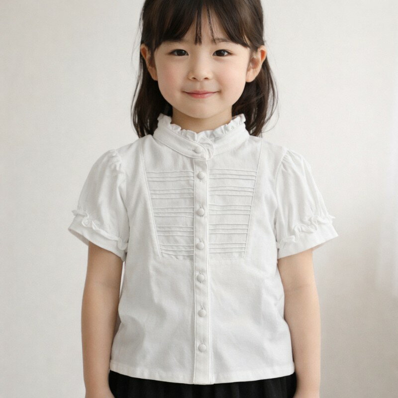 Rakuten - 【40%OFF】 キッズ フォーマル シャツ 半袖 子供服 女の子 白 卒園式 入学式 発表会 結婚式 七五三 ミルフィーユアンファン フリルブラウス 110 120 130cm