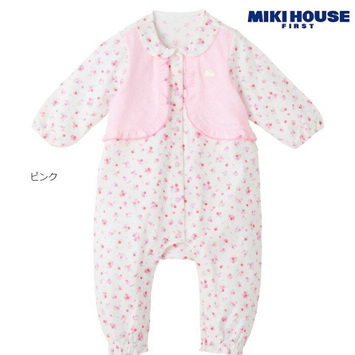 ミキハウス ロンパース（ベビー用） 【アウトレット】ミキハウス mikihouse 重ね着風カバーオール（70-80cm） ロンパース オールインワン 長袖 新生児 出産祝い ギフト プレゼント お祝い ベビー 赤ちゃん 女の子 子供 正規販売店