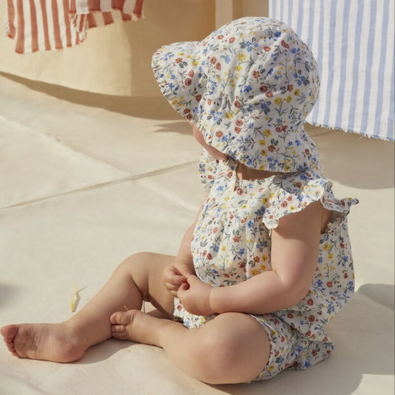 プチバトー セール ベビー 赤ちゃん用 花柄つば広帽子 出産祝い ギフト 綿100％ PETIT BATEAU 47cm