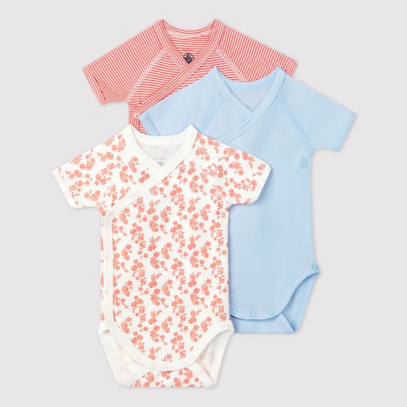 Rakuten - プチバトー セール ベビー オーガニックコットン ボディスーツ 3枚セット a0432 女の子 新生児 肌着 綿100％ 1M 6M 出産祝い ギフト PETIT BATEAU