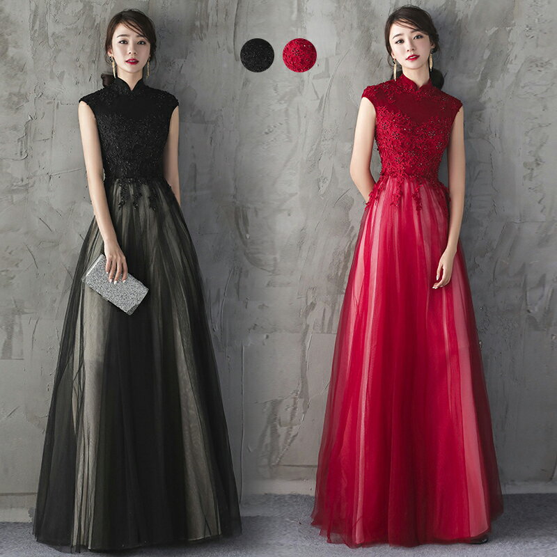 パーティードレス 結婚式 ワンピース longdress ロングドレス 詰襟 ワンピース ノースリーブ ウェディ..