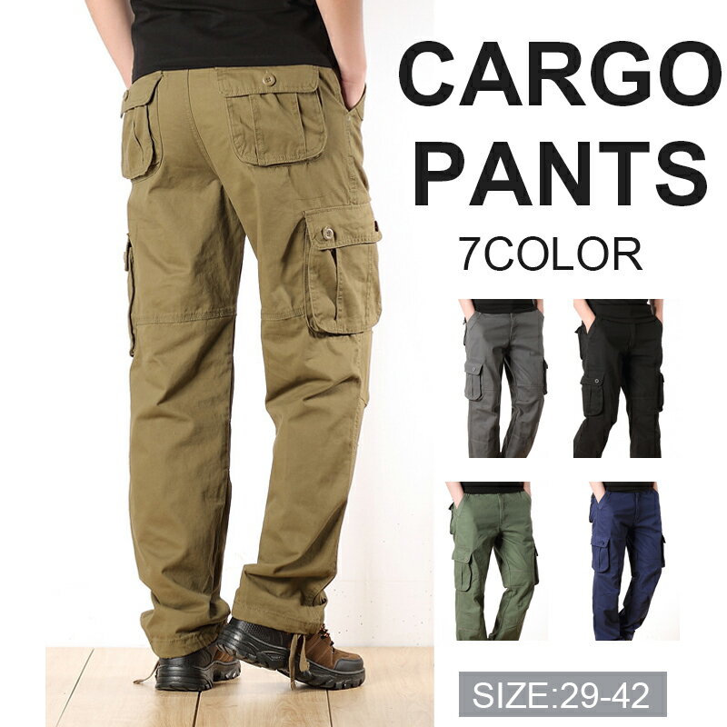 ロング カーゴパンツ メンズ 綿100% 作業着 ワークパンツ ミリタリー ゴルフ ズボン 大きいサイズ 綿パン ボトムス カーゴパンツ 作業ズボン 作業服 キャンプ アウトドア ワーク 春 春秋 オールシーズン メンズファッション